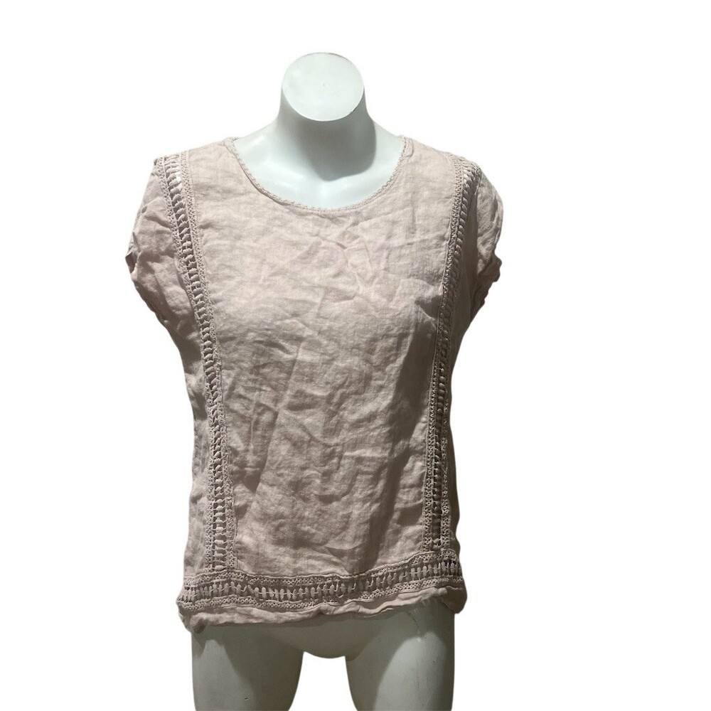 Alessia Pacini Blouse Womens Size M Blush Pink Crochet Trim Cap Sleeve